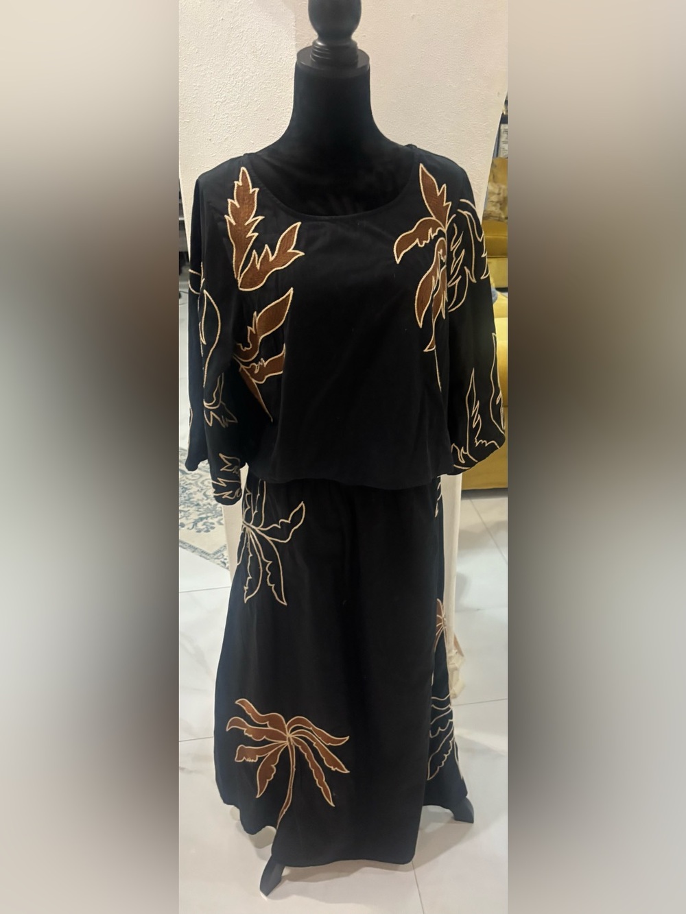 Black Floral Embroidered Women's Dress